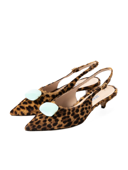 リアルヘアカーフストーンバックストラップパンプス 7509H/ROCK