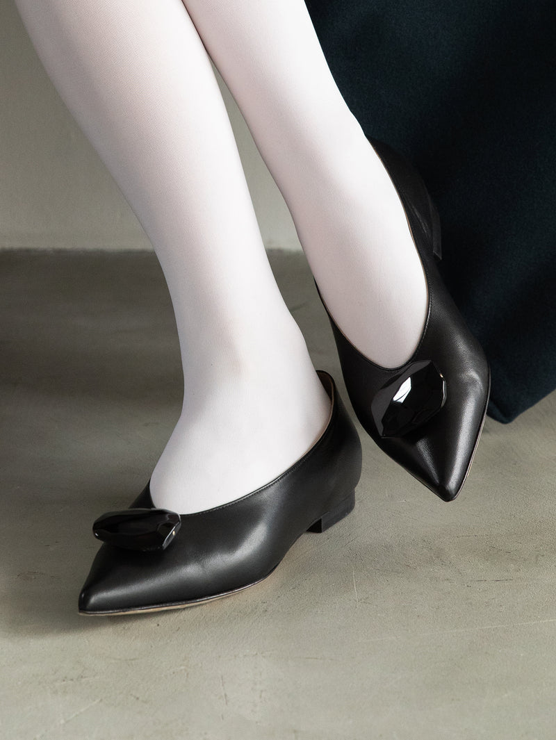 ストーンフラットパンプス 7510/MINA/BLACK
