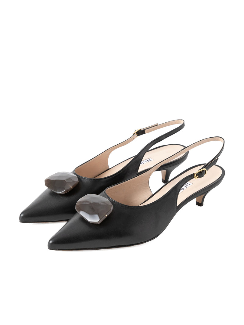 ストーンバックストラップパンプス 7509/ROCK/BLACK