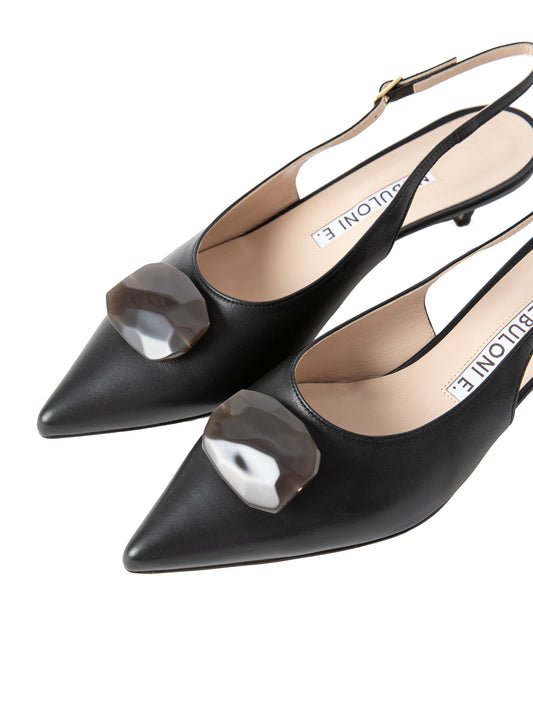 ストーンバックストラップパンプス 7509/ROCK/BLACK