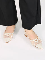 タッセルリボンメッシュフラットシューズ 7612/PINK/WHITE