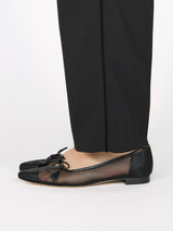 【予約】タッセルリボンメッシュフラットシューズ 7612/PINK/BLACK