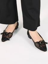 【予約】タッセルリボンメッシュフラットシューズ 7612/PINK/BLACK