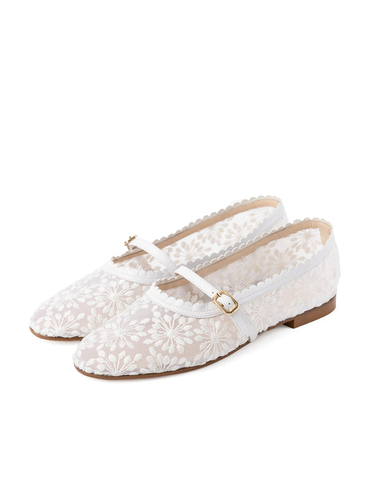レースメッシュフラットシューズ 7600T/512/WHITE