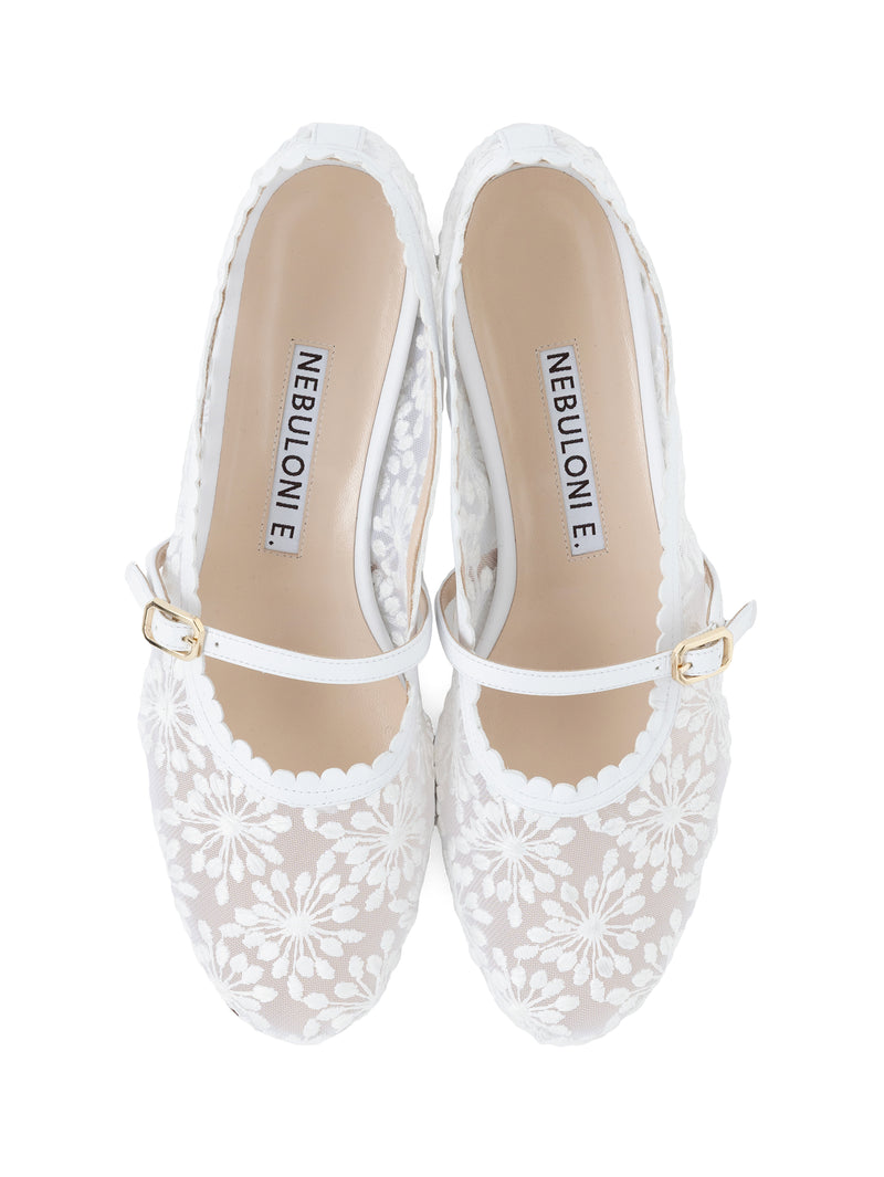 レースメッシュフラットシューズ 7600T/512/WHITE – NEBULONI E.