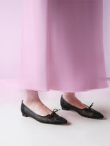 【予約】タッセルリボンメッシュフラットシューズ 7612/PINK/BLACK