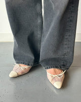 タッセルリボンメッシュフラットシューズ 7612/PINK/WHITE