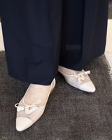 タッセルリボンメッシュフラットシューズ 7612/PINK/WHITE
